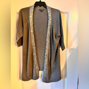 Apt 9 grey sequin trimmed open short sleeve cardigan